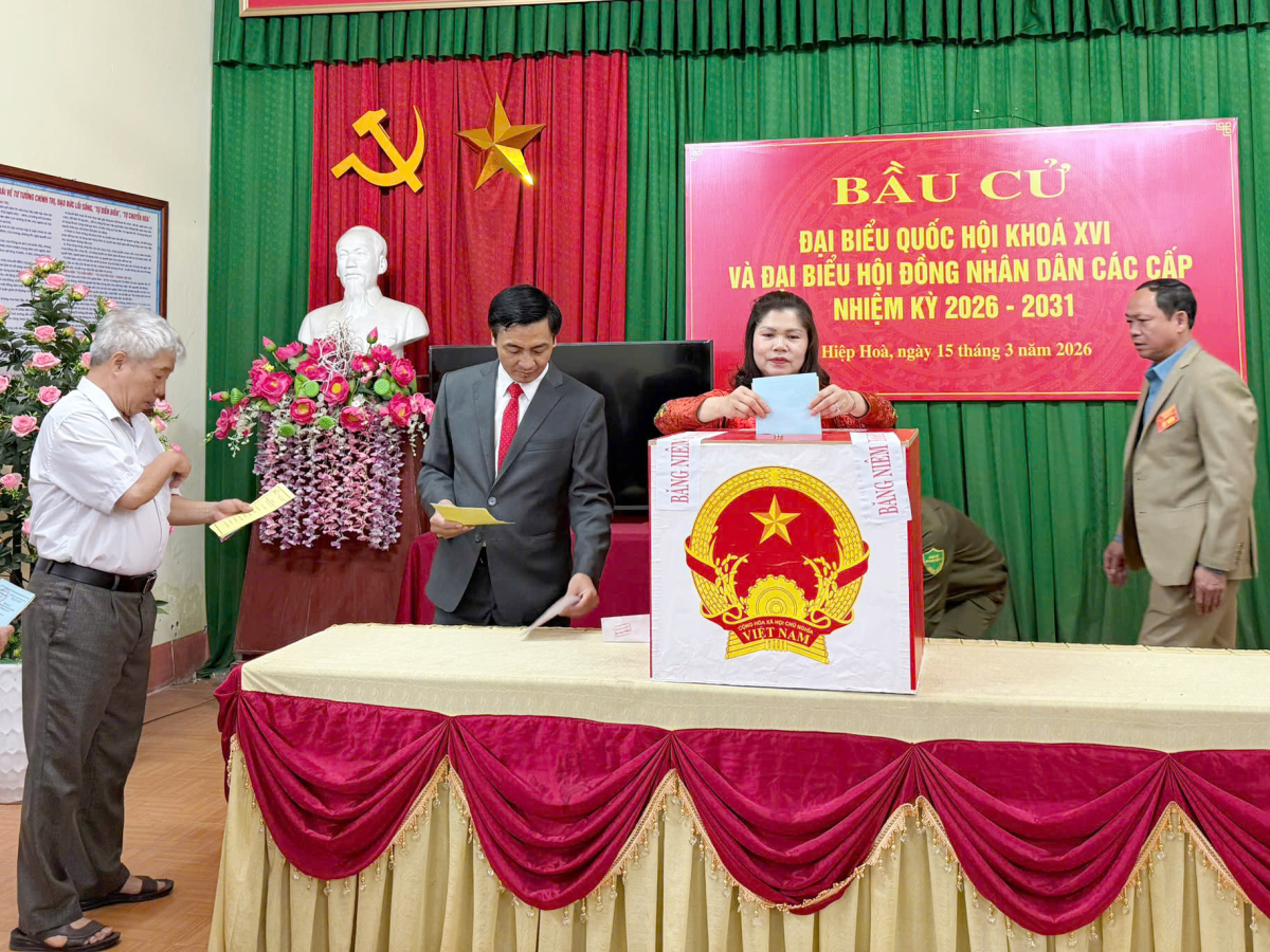 Phó Chủ tịch HĐND tỉnh Lâm Thị Hương Thành dự khai mạc và bỏ phiếu bầu cử tại xã Hiệp&nbsp;Hòa